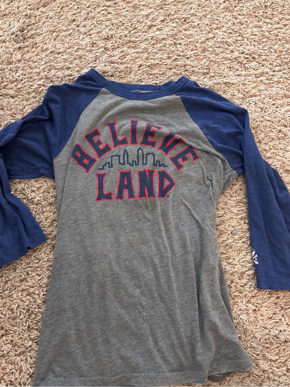 Believe Land Grey & Navy Raglan Kids Long Sleeve Tee
